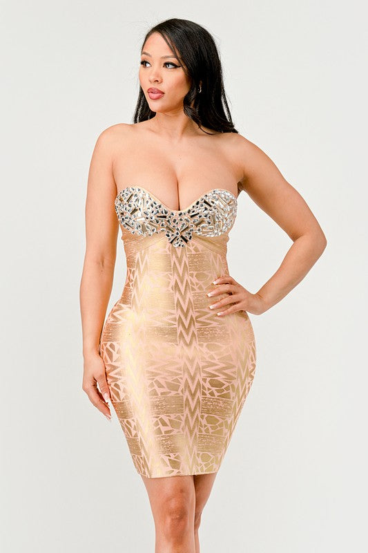 Gilded Glamor Strapless Dress