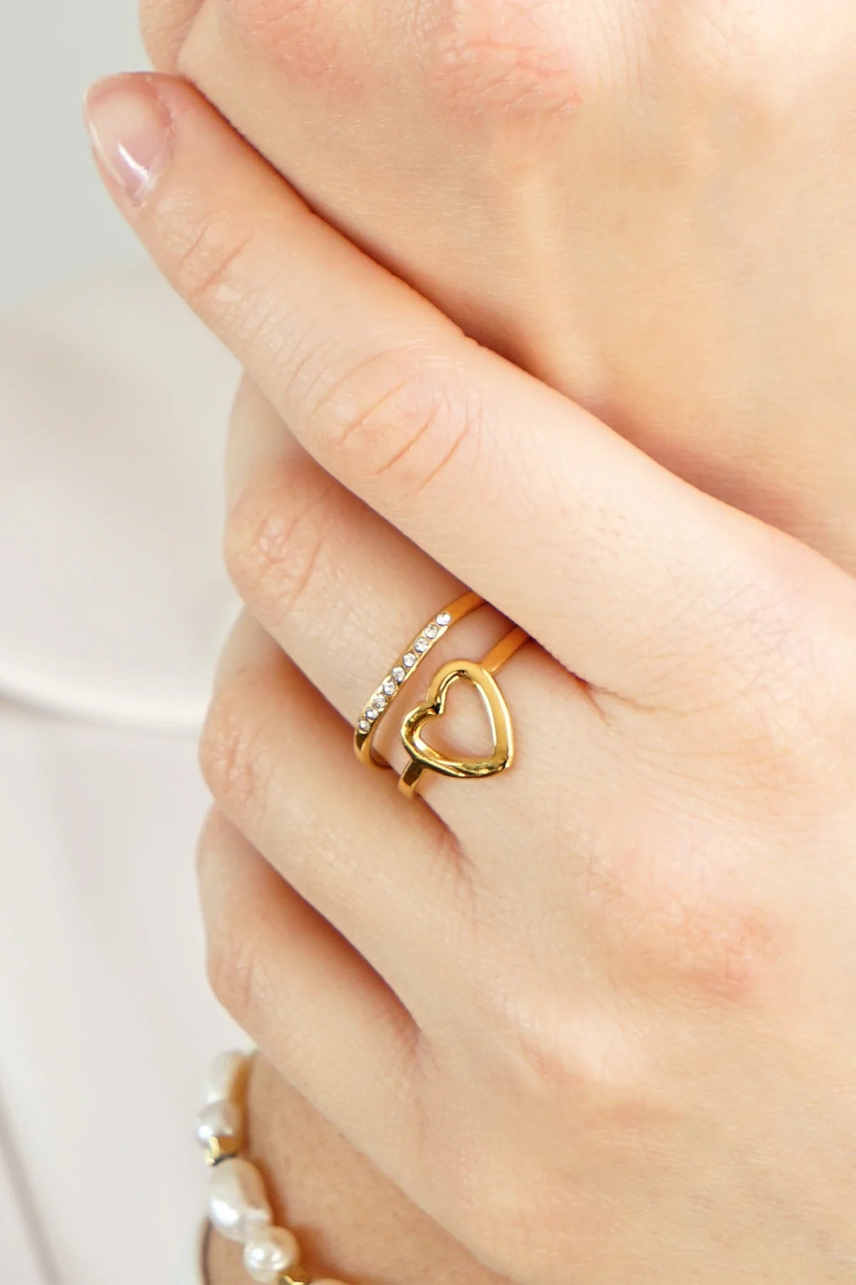 Bague Coeur Strass Acier inoxydable