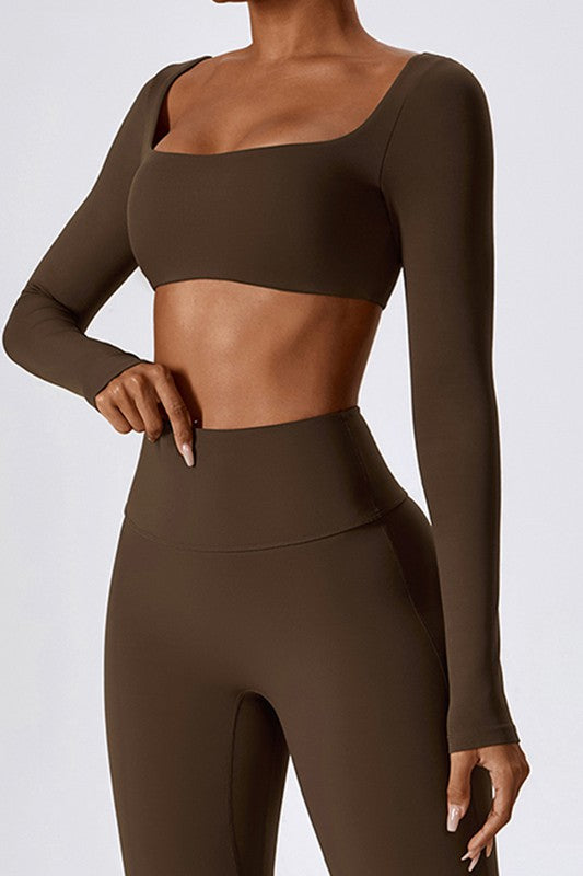 Long sleeve square collar cropped top