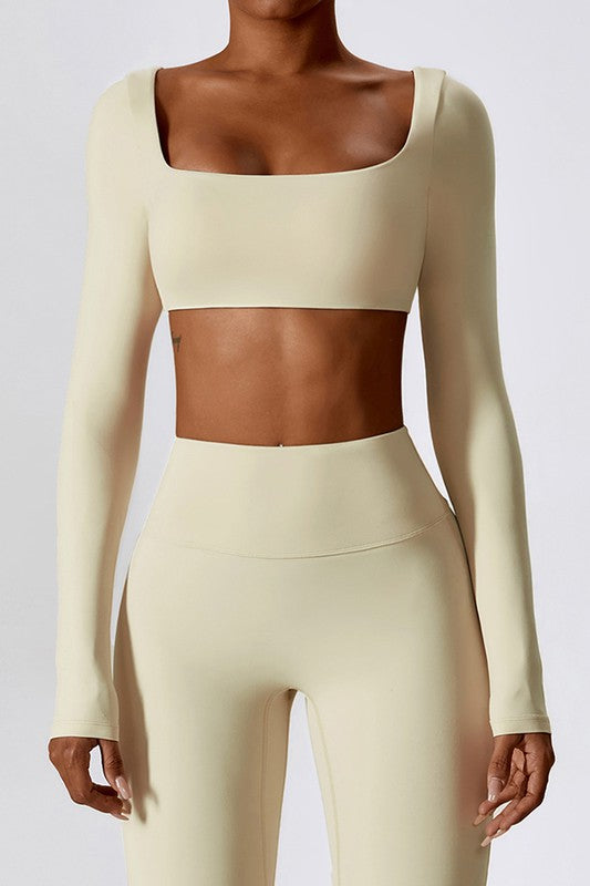 Long sleeve square collar cropped top