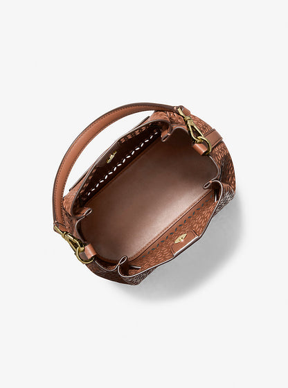 MICHAEL KORS Sac bandoulière Carson petit modèle à motif floral découpé au laser marron