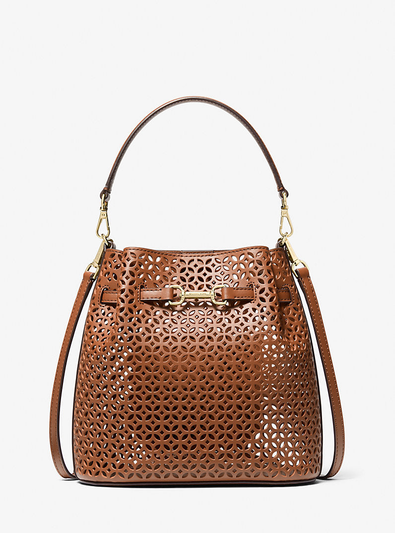 MICHAEL KORS Sac bandoulière Carson petit modèle à motif floral découpé au laser marron