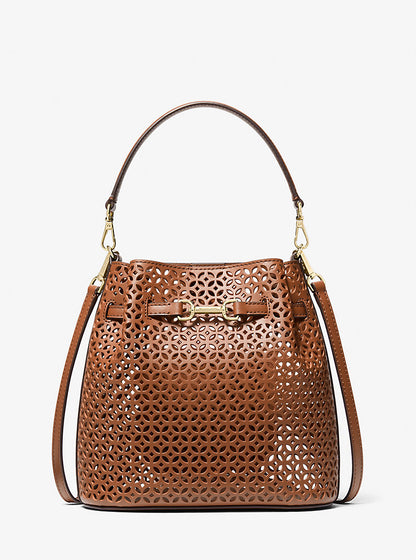 MICHAEL KORS Sac bandoulière Carson petit modèle à motif floral découpé au laser marron
