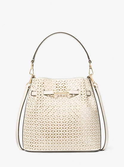 MICHAEL KORS Sac bandoulière Carson petit modèle à motif floral découpé au laser beige